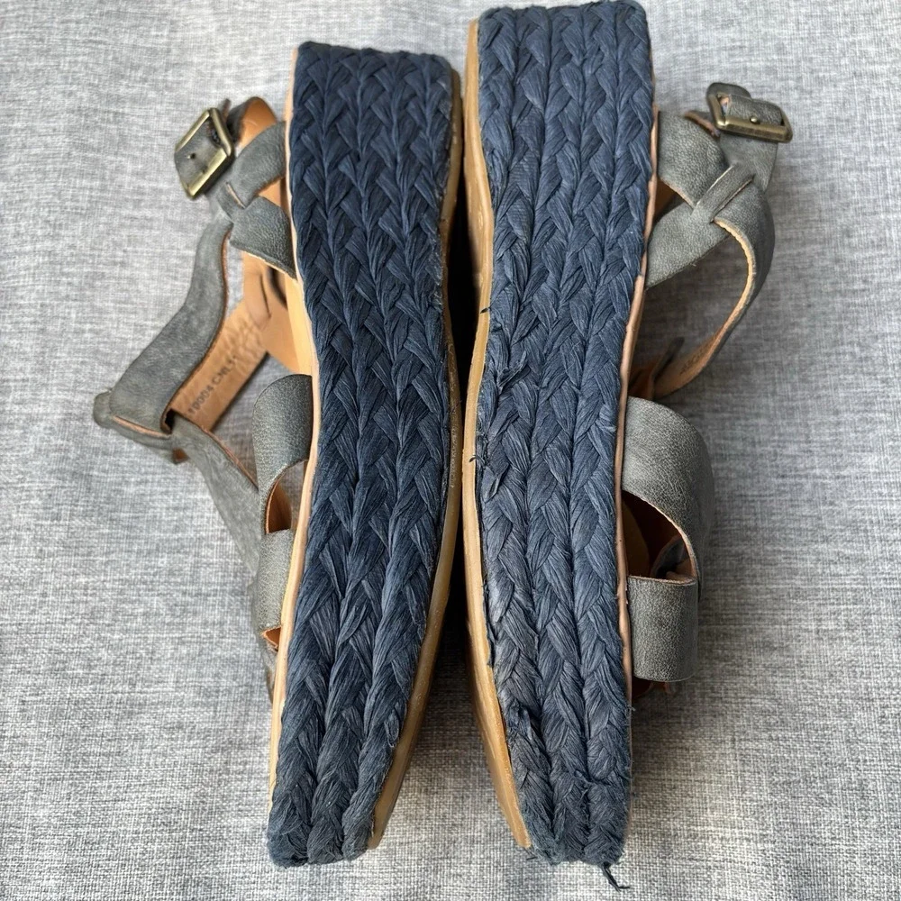 Kork-Ease Ande Sz 8 Espadrille Navy Leather Platform‎ Sandals Comfort